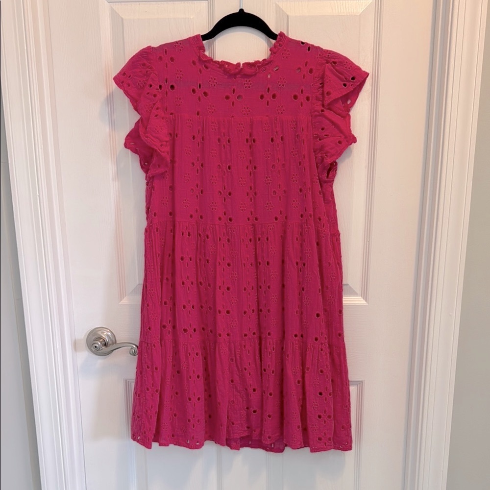 Umgee Pink Eyelet Midi Dress